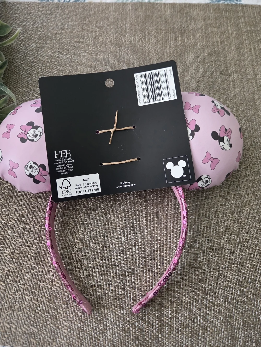 Disney Pink Minnie Mouse Sequin Bow Ear Headband